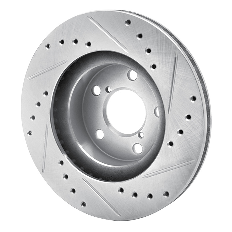 Subaru Impreza Brake Rotor (1) - Front Left - R1 Concepts - Drilled & Slotted - Silver - `90-`01